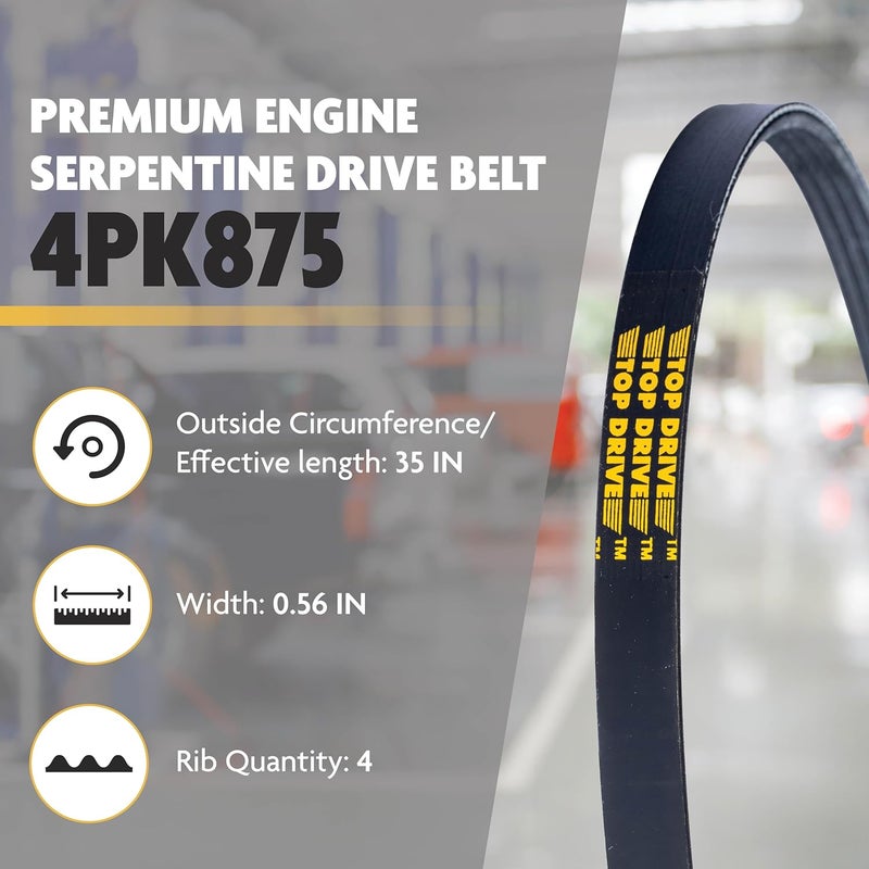 TOP DRIVE , 4PK875, Premium Engine EPDM Serpentine Drive Belt, Equivalent References - K040345, 5040345 - Image 2